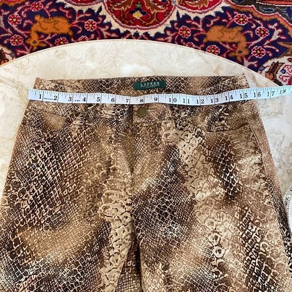 Lauren Ralph Lauren Brown & Tan Snakeskin Print Skinny Ankle Zip Pants - Picture 11 of 14